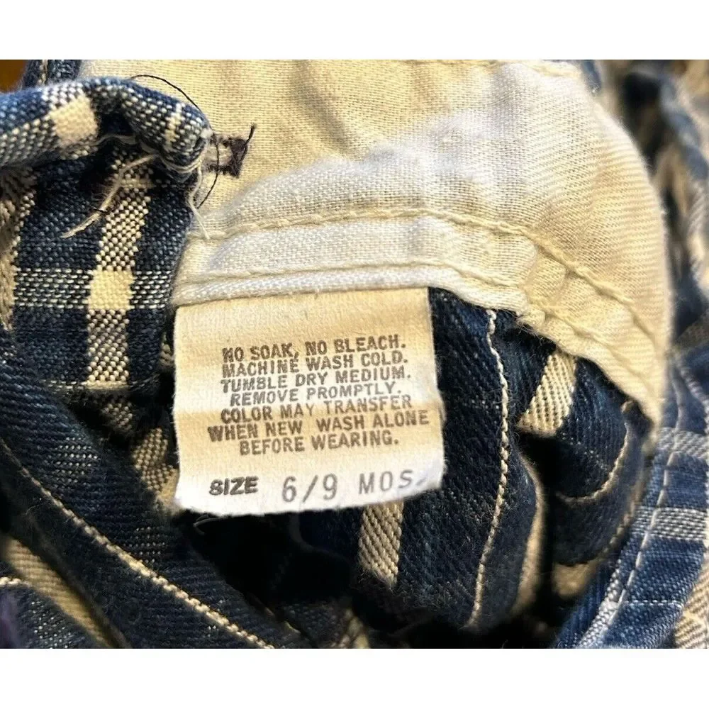 OshKosh Vintage‎ 6-9 Months Vestbak Baby Blue Plaid Footed Overalls Made in USA